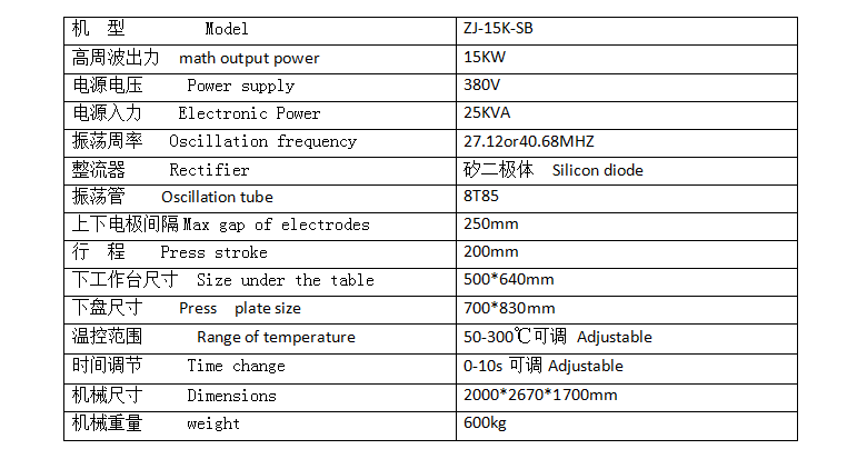 15KW高周波機參數