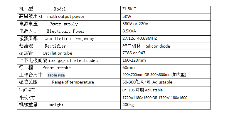 雙頭高周波熔接機參數.